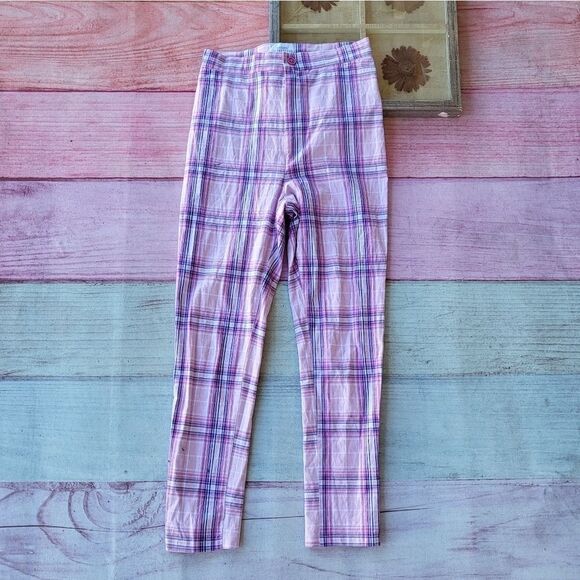 Urban Outfitters‎ Ingrid Purple Plaid High Waist Skinny Cropped Pants 10US - Picture 2 of 6